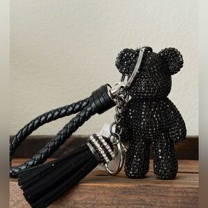 Black Rhinestone Bear Keychain with Tassel NWT